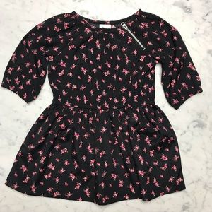 Circo Zipper Black Pink Floral Print A-Line Dress
